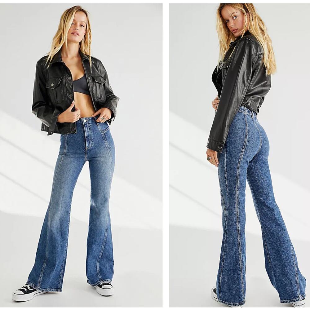 FREE PEOPLE We The Free Florence Flare Jeans Size 27 bit fit like a 28/29